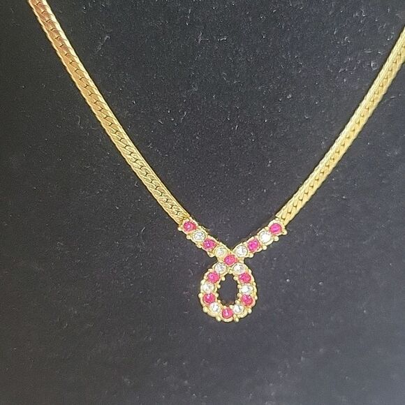 Goldtone Herringbone Chain with Red and White Ribbon Charm - Picture 2 of 6